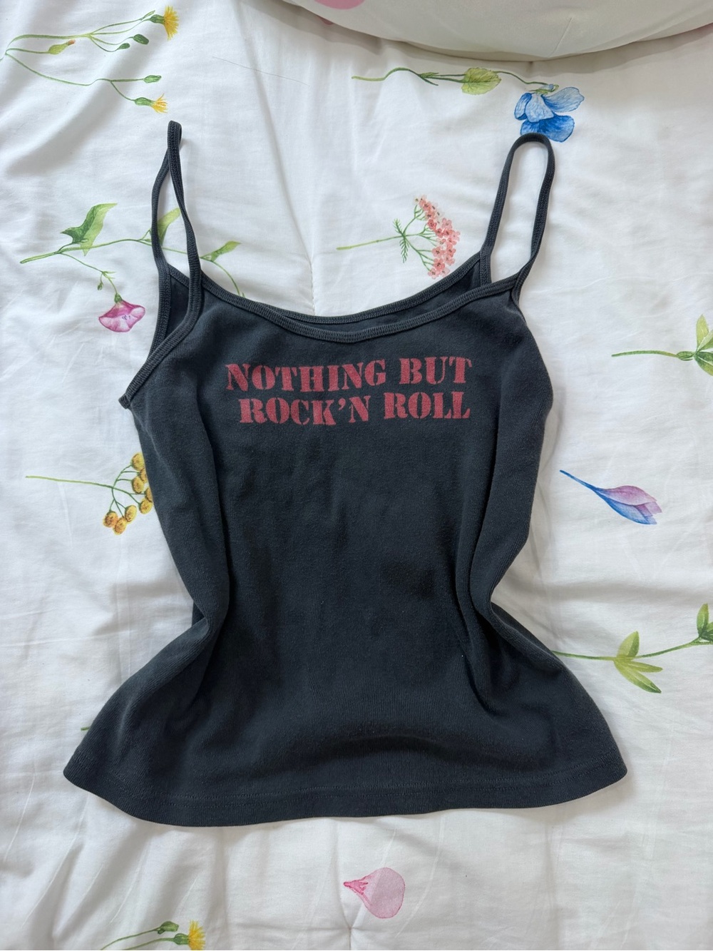 Brandy Melville Black Graphic Rock'n Roll Cami with Red Text
